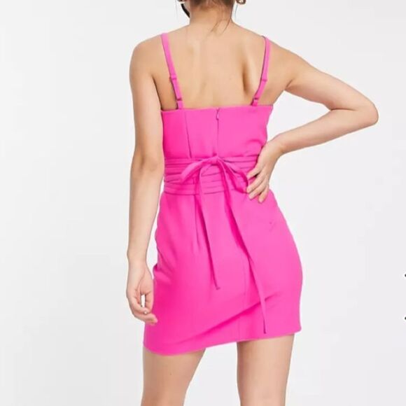ASOS Hot Pink Structured Slip Mini Dress Strappy Fuchsia New Size 8 - Picture 6 of 6